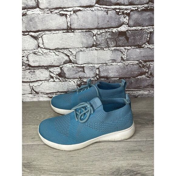 FITFLOP UBERKNIT Teal Blue Stretch Knit Mesh Wedge Sneakers Loafers Women 37EU/6 - Picture 15 of 16